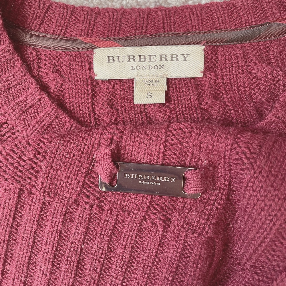 BURBERRY Burgundy Wool/Cashmere Cable Knit Sweater Size: S